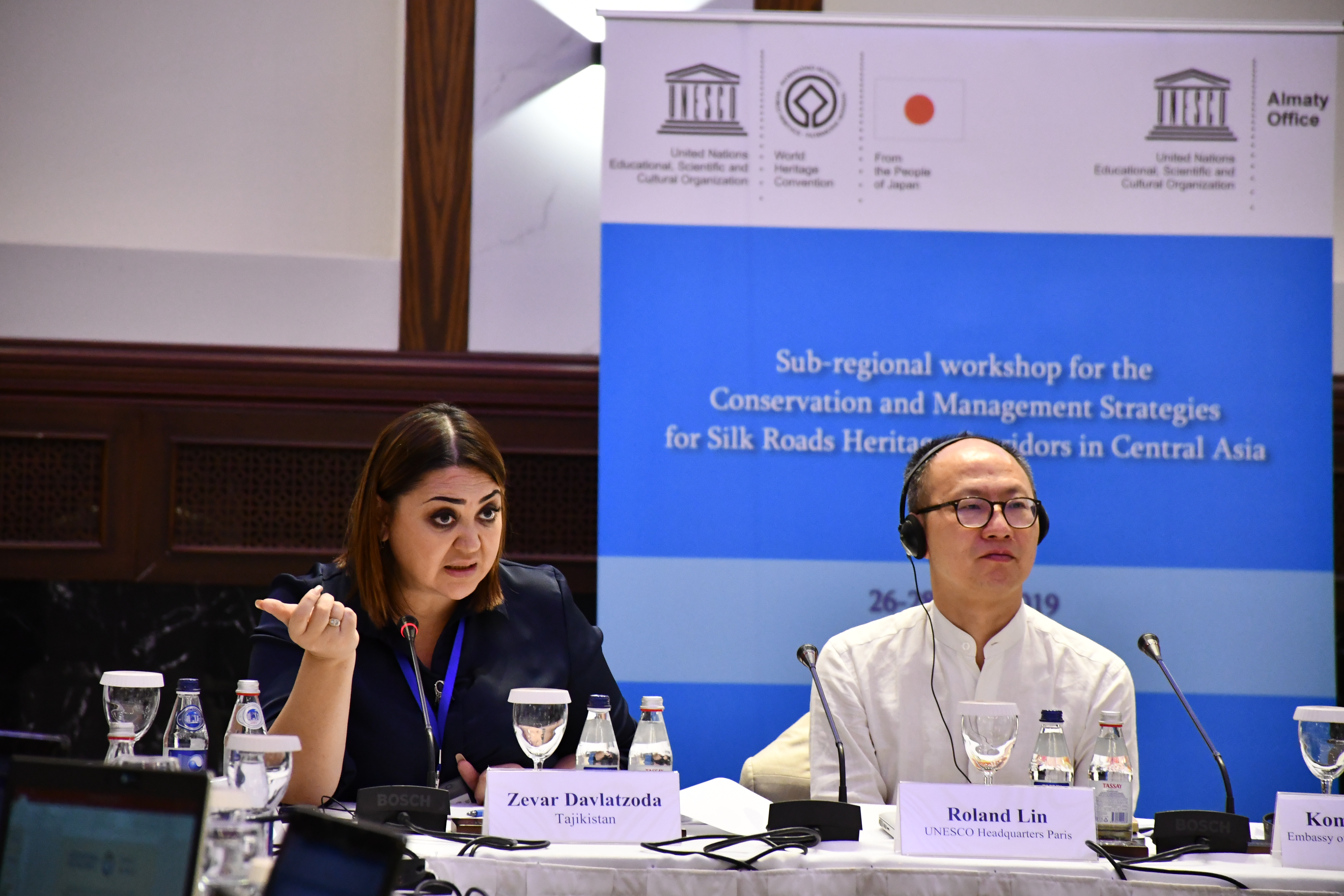 Subregional Workshop for Conservation and Management Strategies for Silk Roads Heritage Corridors in Central Asia. Almaty, 2019. Mr. Roland Lin and Ms. Zevar Davlatzoda
